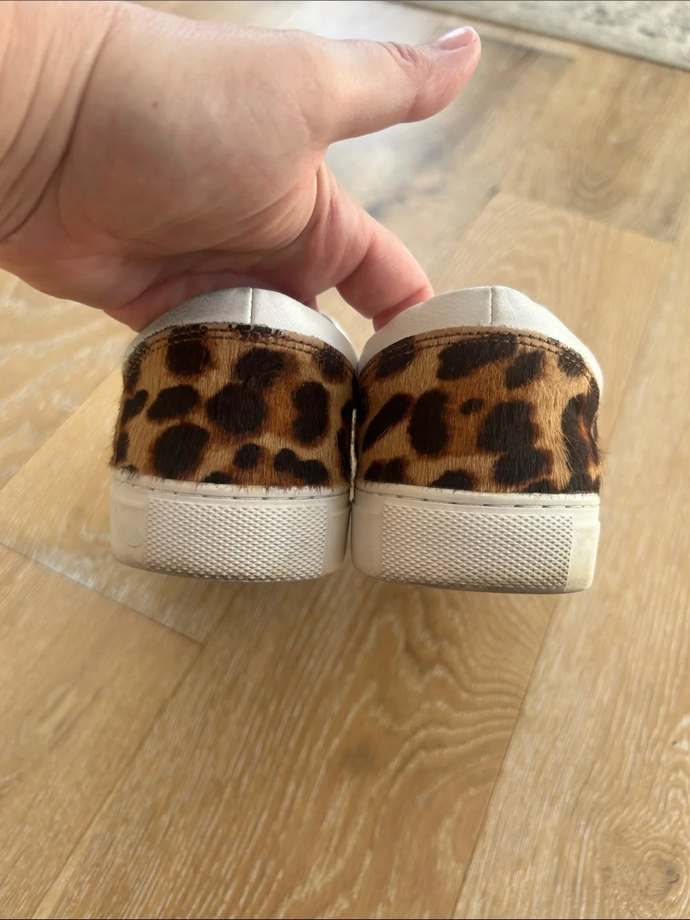 J. Crew Road Trip Leopard Calf Hair Low White Sneakers Size 9